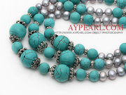 Gray Freshwater Pearl and Turquoise Necklace is sold at $17.89