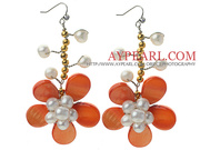 Freshwater Pearl Crystal and Shell Flower Earrings